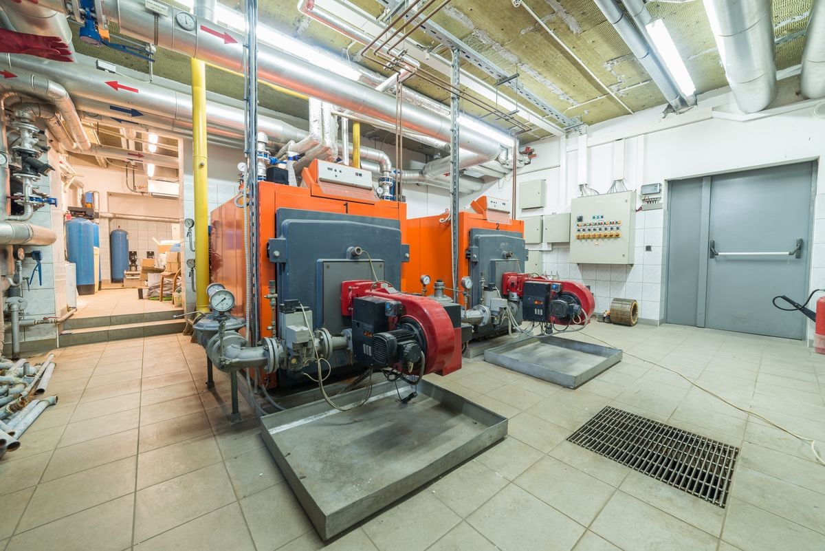 two huge furnaces in the boiler room